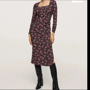 New MNG floral dress black purple floral dress side slit size xs Mango dress